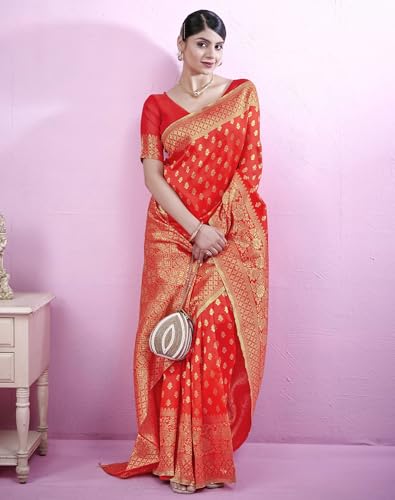 Image of SIRIL Women's Banarasi Soft Silk Saree Pure Silk with Unstitched Blouse Piece