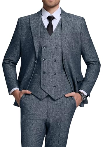 Men's Suits Retro 3 Piece Suit Tweed Herringbone Slim Fit Groom Tuxedos Set Prom Jacket Blazer Vest Pants