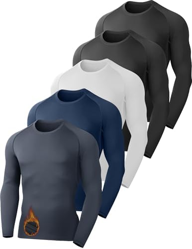 5 Pack Thermal Compression Shirts for Men Fleece Lined Long Sleev...