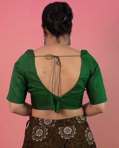 Image of FIGURE'S DESIGNER Women's Dupion Raw Silk Half Elbow Sleeves Sweetheart V Neck Sabyasachi Cut Readymade Saree Blouse S10