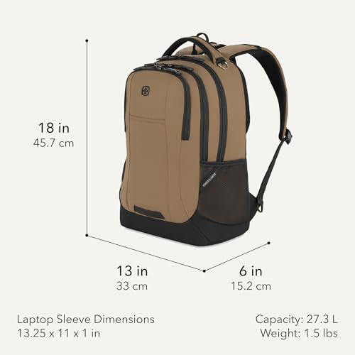 Image of SWISSGEAR Cecil 18-Inch Laptop Backpack Fits 16-Inch Laptop, Travel Daypack with Organizer Pockets, Water Bottle Holders & Padded Straps - Pastel Brown /Black