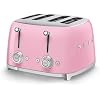 SMEG 4 Slice Toaster TSF03, Retro Stainless-Steel Toaster with Wide Slots for Bagels, 6 Browning Levels, Defrost Reheat Bagel Functions, Dual Controls, Crumb Trays, 1800W - TSF03PKUS - Pink