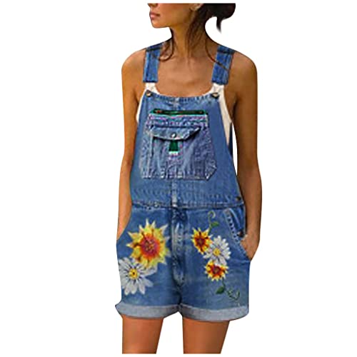 Salopette courte pour femme avec imprimé floral et denim fluide