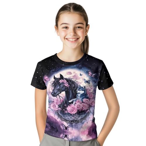 Image of WELLFLYHOM Kids Tshirts Girls Boys Short Sleeve Crewneck Tees Shirts Casual Sport Pullover Tops Size 3-16 Years