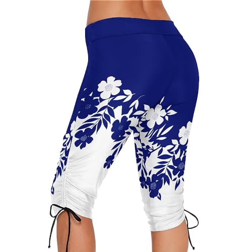 Urchics Womens Plus Size Rash Guard Capris High Waist Swimwear Bottoms Long Swim Shorts Tankini Bottom Swim Lengging Blue White0426 M