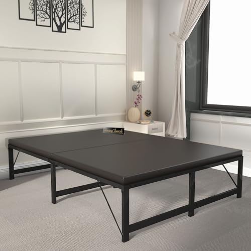 Image of Honey Touch Base Folding Double Bed with Mattress | No Assembly Required | Foldable Bed for Sleeping /Guests /Rented Apartments /Bedroom(4x6.25ft, Black)