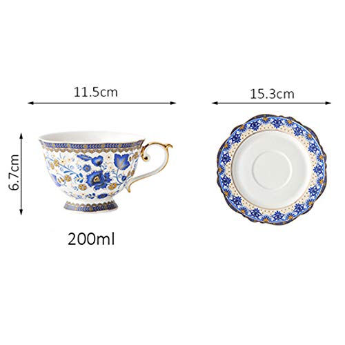fanquare Blau Blume Fine Bone China Teetasse Set, Vintage Porzellan Kaffeetasse und Untertasse, 200ml