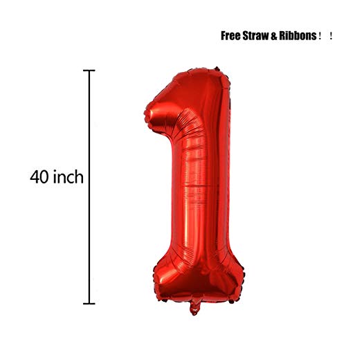 40 Inch Red Jumbo Digital 1 Number Balloons Huge Giant Balloons Foil Mylar Number Balloons For Birthday Party,Wedding, Bridal Shower Engagement Photo Shoot, Anniversary #TOP1
