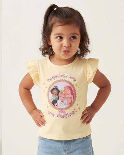 Image of Disney Princess Shirts for Girls Ruffle Sleeve T-Shirt with Interactive Lenticular Patch Gift for Toddler