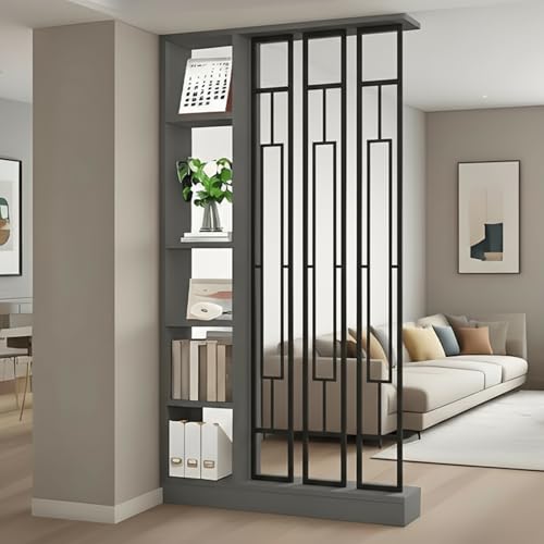Wall Room Divider - Freestanding Wood Room Divider with Shelves, Wall Divider with Storage Cabinet, Easy Assembly Freestanding Decor for Bedroom, Office