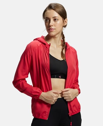 Image of Jockey MW50 Women's Microfiber Fabric Relaxed Fit Raglan Styled Water Resistant Hoodie Jacket with Stay Dry Treatment