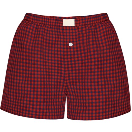 Image of Womens Y2k Plaid Shorts Women Cute Lounge Pajama Sleep Comfy & Casual Gingham PJ Boxer Shorts