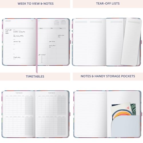 Busy B A5 Diary - Mid-Year 17 Month Aug '26 - Dec '27 - Floral Academic Diary - Week to View Planner with Pen Loop, Tear-off Lists, Elastic Closure Band & Storage Pockets - Image 4