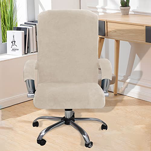 Bestenrose Velvet Office Chair Cover Stretch Computer Desk Armchair Cover Slipcover Replacement Washable Rotating Universal Chair Covers with Arm Cover (Beige - Image 2