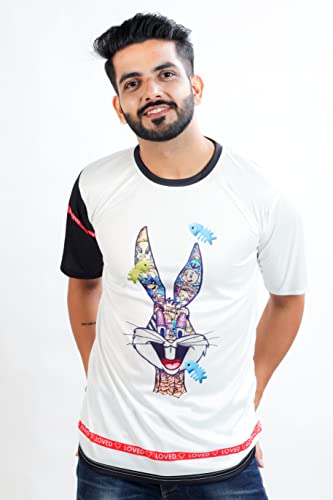 Image of HARPITA Men's Round Neck Half Sleeve Slim Fit Digital Printed Lycra T-Shirt