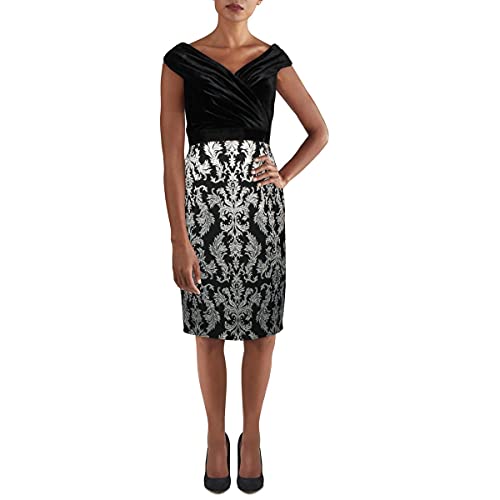 Tadashi Shoji Womens Jaquard Cap Sleeve Party Dress Black 14