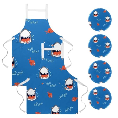 Tablier de serveur anti-taches motif requin avec poches de travail
