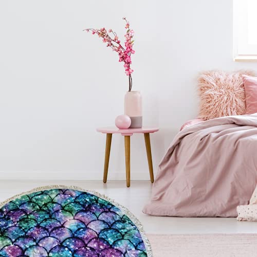 Abound Lifestyle Large Round Microfiber Beach Towel Blanket With Tassels, Soft Absorbent Fast Dry, Comes With Matching Backpack (59''59'')… (Mermaid) #TOP2