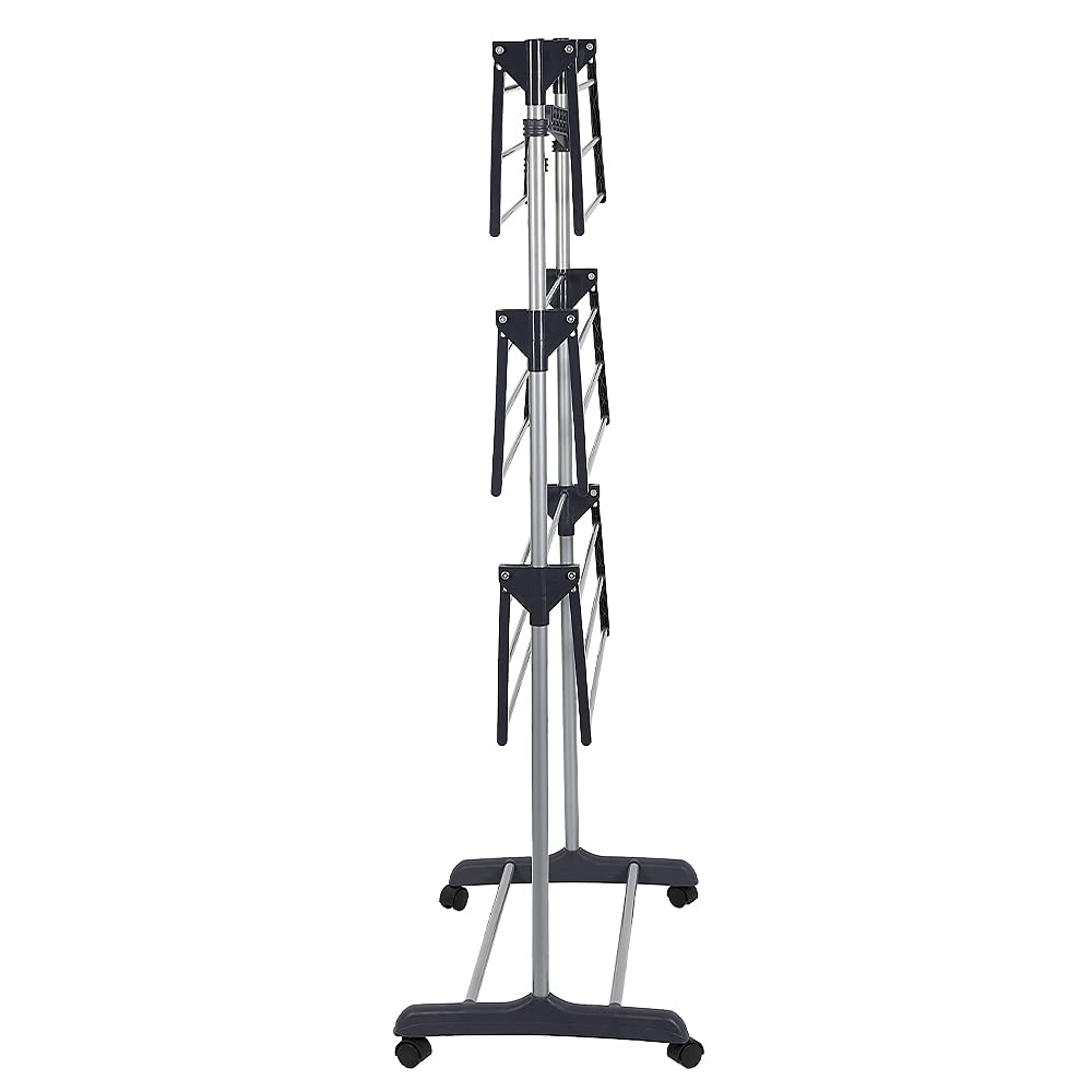 LANTUS Stendino Verticale in Acciaio Inox, Stendibiancheria Pieghevole con 3 Ripiani Regolabili e 4 Ruote, 72*56*152 cm (grigio)
