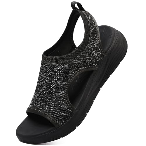 DimaiGlobal Sandalias Deportivas ortopédicas para Mujer Zapatos con Punta Abierta Cuña Lavable de Verano Sandalias para Caminar 38EU Negro/Gris