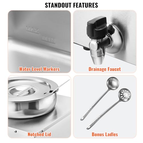 Image of VEVOR Electric Soup Warmer, Three 7.4QT Stainless Steel Round Pot 86~185F Adjustable Temp, 1200W Commercial Bain Marie with Anti-dry Burn and Reset Button, Soup Station for Restaurant, Buffet, Silver