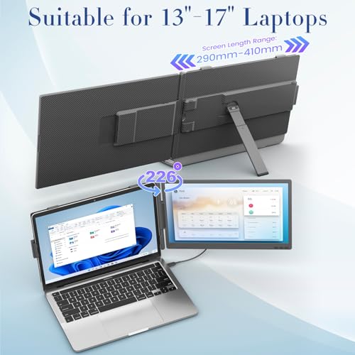 Teamgee 14.1 Laptop Bildschirm Erweiterung, Ultra-dünner 1080P FHD Protable Monitor für Laptop, Laptop Screen Extender HDMI/USB-A/USB-C Plug and Play für 13-17 Laptops für Mac, Wins, Android, Dex