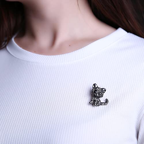 Image of Rhinestone Cat Brooch Pin for Women Cute Crystal Kitten Animal Cat Brooch Corsage Sparkly Rhinestone Crystal Lapel Pin Clothing Accessories Jewelry for Pet Lovers