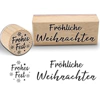 WAMIOKAGRO 2 Stück Stempel Weihnachten Set, Weihnachtsstempel Fröhliche Weihnachten - 75 x 30 mm - Holzstempel Motivstempel für Weihnachtskarten, Geschenkpapier, Adventskalender und Weihnachtsdeko