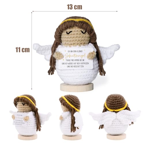 BETESSIN Schutzengel Geschenk - Pocket Hug Engel-Figur aus Strickwolle - Positive Kartoffel Deutsch - Kreative Schutzengel Glücksbringer Geschenke zur Taufe, Weihnachten, Geburtstag, Firmung UVM.