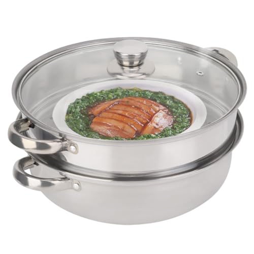 JADESHAY - Olla de vapor de acero inoxidable de 2 capas, olla de vapor de sopa de doble caldera 27cm/11in