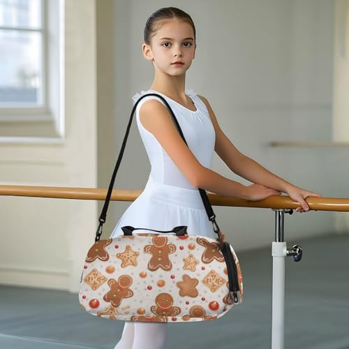 Duffle Bag for Boys or Girls with Shoes Compartment, Christmas Gingerbread Decoration Sports Travel Bag Overnight3
