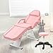 KEIKI Massage Salon Tattoo Chair Esthetician Bed with 2 Tray, Hydraulic Stool, Wide Leg Multi-Purpose 3-Section Facial Bed Table with Adjustable Barber Spa Beauty Equipment, Easy Assembly, Pink