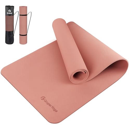 Gruper Yoga Mat Non Slip, 72″L x 24″W x 0.24″/0.32″TH, Anti-Tear Exercise Mat with Carrying Strap and Bag, Pro TPE Yoga Mats for Women, Workout Mats for Home, Pilates and Floor Exercises