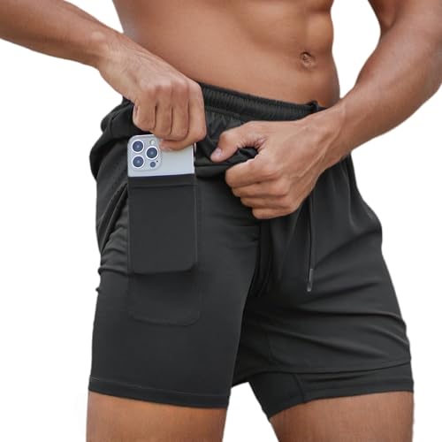 Smatstyle Pantalón Corto para Hombre Pantalones Cortos Deportivos para Correr 2 en 1 con Bolsillo, Running de Secado rápido Pantalones Cortos de Entrenamiento