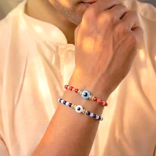 Image of Peora Evil Eye & Crystals Studded Rakhi for Brother Bhaiya | Red Thread | Raksha Bandhan Hamper with Roli Chawal Greeting Card