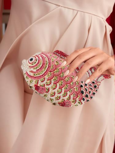 Image of Women Mini Fish Clutch Luxury Rhinestones Purse Sparkling Banquet Handbag Wedding Party Clutch Bag