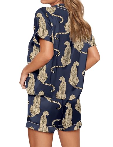 Image of SHESHOW Satin Pajamas for Women Set Preppy Animals Pjs Short Sleeve Shorts 2 Piece Loungewear Sets XS-XXL