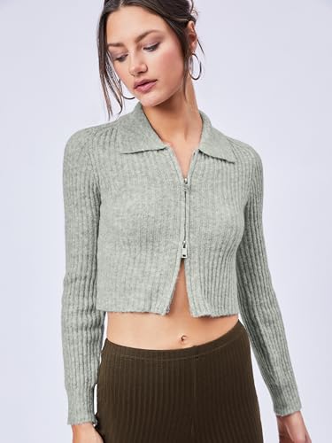 CIDER Wool-Blend Knit Zipper Long Sleeve Collared Top3