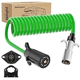 Nilight 7 Pin to 6 Pin Trailer Adapter 7 Wire to 6 Wire Trailer Plug Coiled Cord Weatherproof 7 Way Blade to 6 Way Round Towing Wiring Kit 8 FT with Female Receptor Mounting Bracket