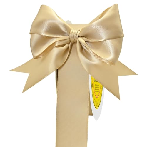 Image of Double Face Champagne Gold Satin Ribbon 1-1 /2 inch X 50 Yards Polyester Champagne Gold Ribbon for Gift Wrapping Very Suitable for Weddings Party Hair Bow Invitation Decorations and More