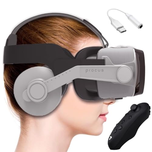 Image of Procus Pro Virtual Reality Headset-VR Headsets with 100-120 FOV | 1 Year Warranty | Support Mobile Screen Size 4.7 inch-7.0 inch | 3.5mm Jack Inbuilt Headphones with 3.5mm to Type-C & VR Controller (Grey)