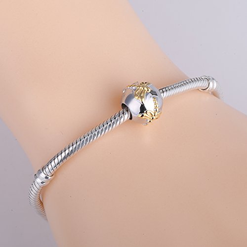 Gold Plated Dragonfly Round Charms 925 Sterling Silver Animal Charm for Pandora 3mm Snake Chain Bracelet,Mothers Day Gifts4