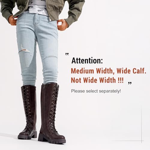 Image of Vepose Women's 953 Knee High Combat Boots Chunky Platform Heel, Lace Up Gothic Punk Work Boots for Dresses and Jeans
