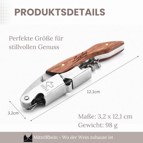 LORELEY® MITTELRHEIN Germany Premium Kellnermesser | Korkenzieher | Weinöffner | Flaschenöffner aus Olivenholz & Edelstahl für Kellner & Barkeeper | jeden Haushalt & Anlass (Loreley-schwarz)