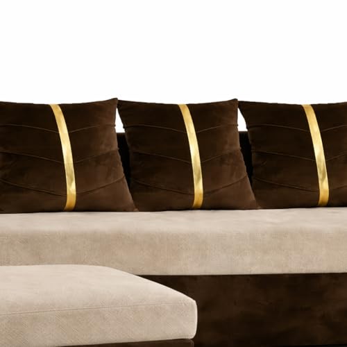 Image of Caviar Plush Comfort Sofa Set | 3 Seater with 2 Ottomans | Luxury Velvet Suede Fabric | Modern Living Room Sofa | Dark Brown - Cream