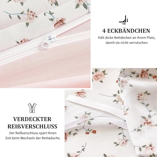 Freyamy Bettwäsche 200x220 Beige Bunt Blumen Aesthetic Bettwäsche Set – Ansicht 6