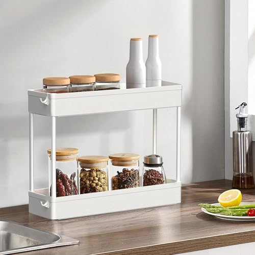 Image of SPACELEAD 2-piece Set Slim Storage Cart 3 Tier,Bathroom Organizer Rolling Utility,Mobile Shelving Unit Slide Out for Office, Kitchen, Laundry Room & Narrow Places