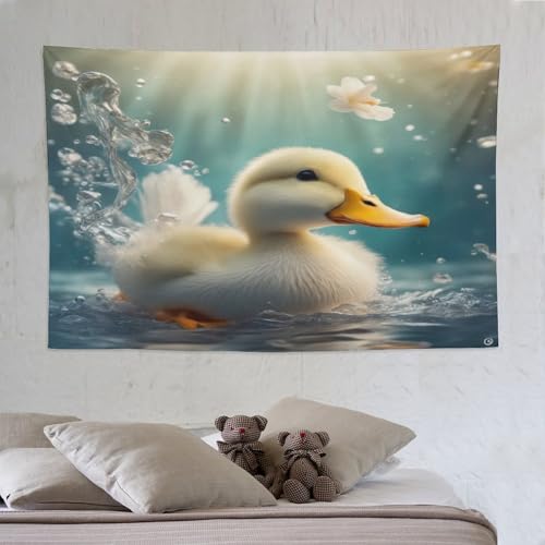 Tenture petit canard jaune pour habiller un grand mur vide de salon