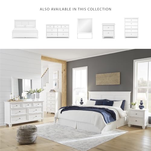 Image of Signature Design by Ashley Fortman Transitional King Panel Bed with Tapered Feet, Foundation or Box Spring Needed, White