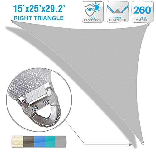 Patio Paradise 15' x 25' x 29.2' Triangle Super Ring Sun Shade Sail Light Gray, Large Shade Canopy Outdoor Heavy Duty Strengthen UV Block Fabric A-Ring Metal Spring Reinforcement - Customized - Thumbnail 2